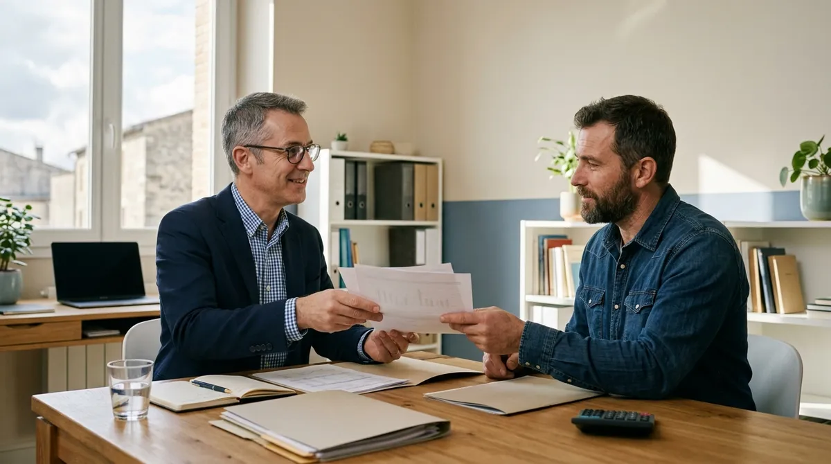 Comptable en rendez-vous avec un client autour de documents