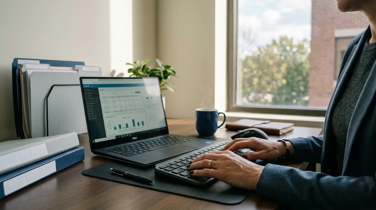 Gestionnaire de paie devant des bulletins et un calendrier d’échéances